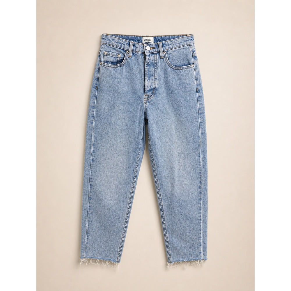 Princess Polly Women Jeans 4 Light Blue Mom High Rise Raw Hem Button Fly